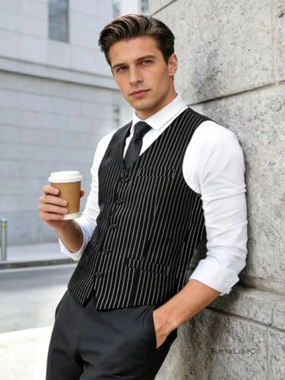 Men's Slim Fit Suit Vest Single Breasted Tuxedo Waistcoat 5 Button
